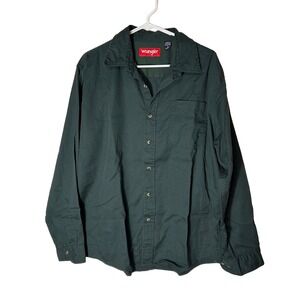 Wrangler Mens Dark Green Long Sleeve Button Down Work Shirt Large L Cotton Blend